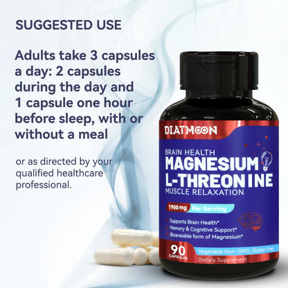 Magnesium L-Threonine, High Absorption Magnesium Supplement,1900mg Magnesium Threonine, Gluten Free, Non-GMO,180 Vegan Capsules