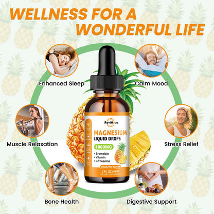 Magnesium Glycinate Liquid Drops 1000mg | Sleep, Calm & Digestion | Pineapple Flavor