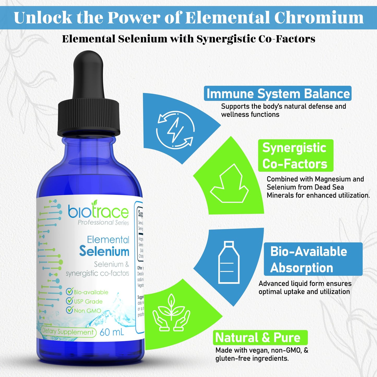 Biotrace Elemental Selenium 100mcg Liquid Drops 60ml | Magnesium & Trace Minerals