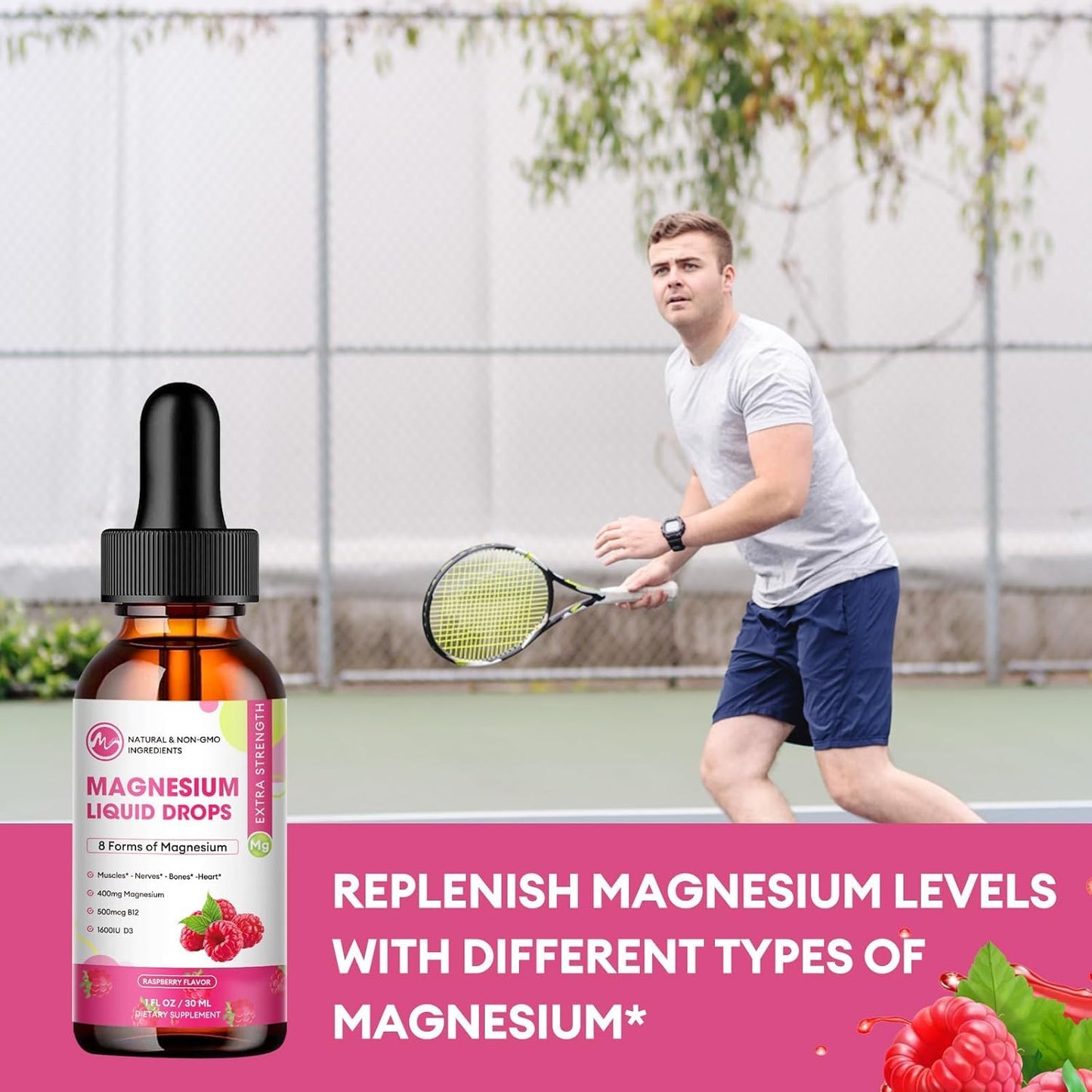 (3 Pack) Magnesium Liquid Drops – 8-in-1 Magnesium Complex (Glycinate, Citrate, Malate, Taurate) Raspberry