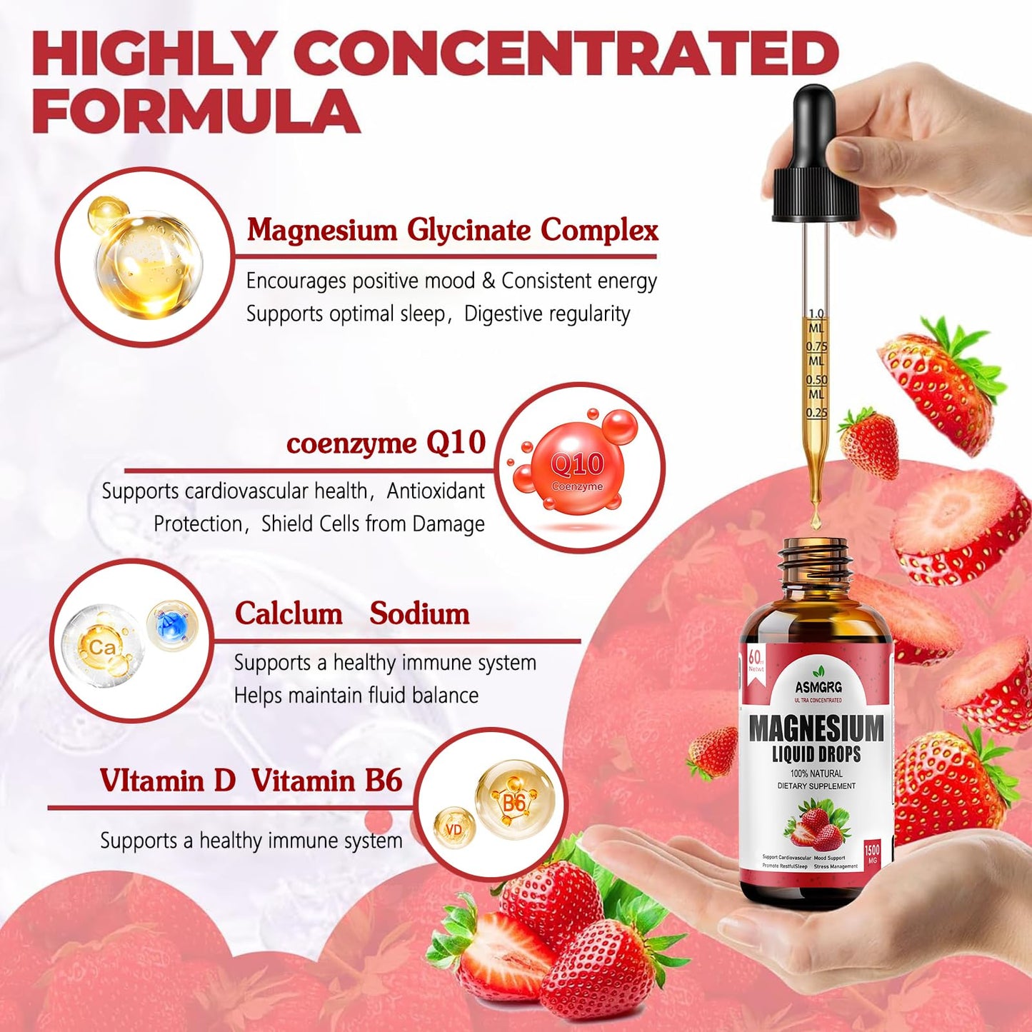 Magnesium Glycinate Liquid Drops with Vitamin D & B6 – 1500mg Plant-Based Formula, Vegan, Non-GMO | 2 fl oz