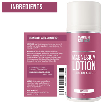 Magnesium Lotion – Super Concentrated with Aloe & Shea (Made in USA, Hibiscus)