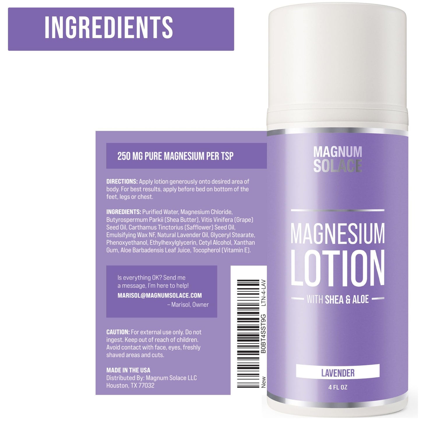 Magnesium Lotion – Super Concentrated (Lavender) | Made in USA