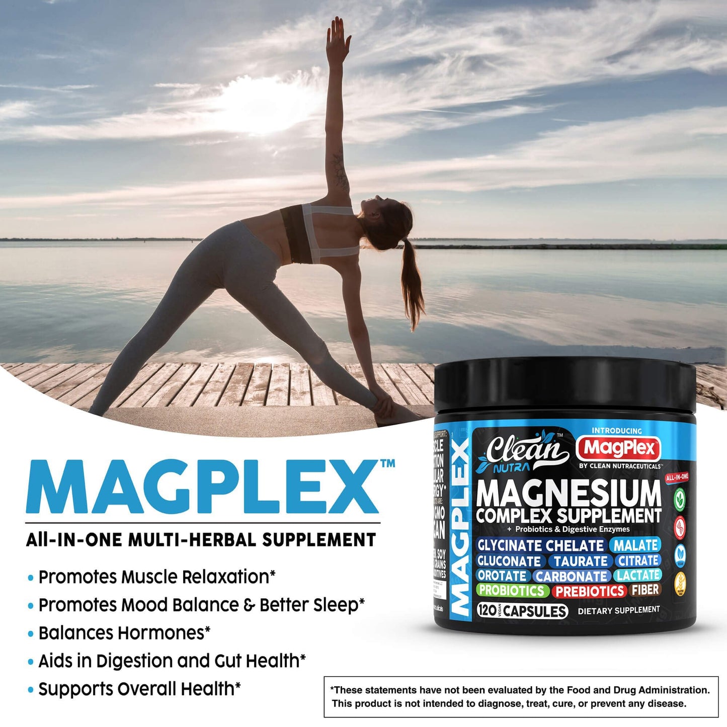 8in1 Magnesium Supplement Complex | Clean Nutra Magplex Glycinate, Citrate, Malate & Probiotics