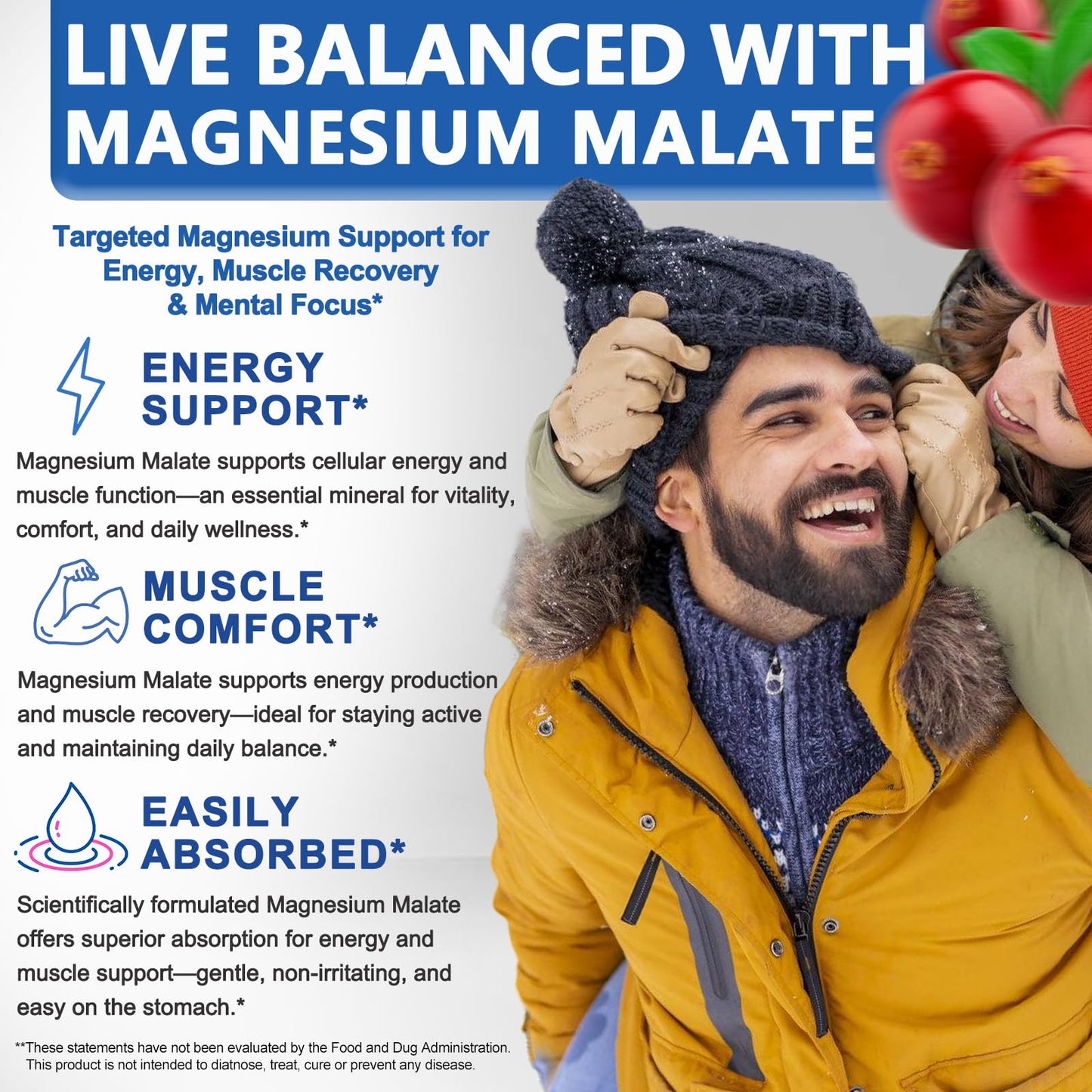 Magnesium Malate Liquid Drops | High Absorption Liquid Magnesium Supplement for Healthy Energy & Muscle Function Support - Magnesium Malate 1500mg for Adults Women & Men | Non-GMO - 30 Servings