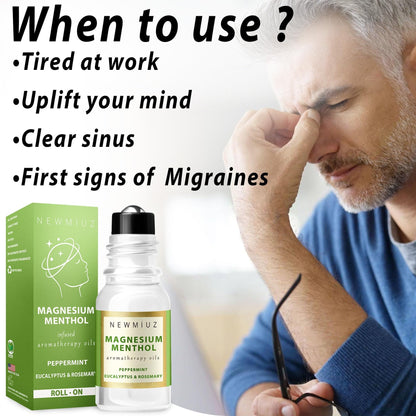 Magnesium Menthol Migraine Roll-On - Natural Fast-Acting Cooling Relief