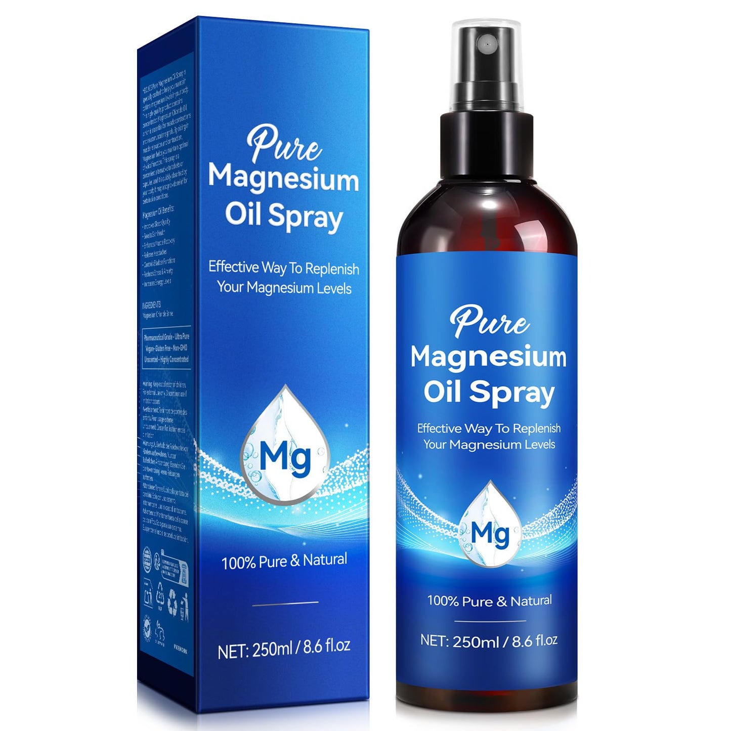 Magnesium Oil Spray 8.6 Fl Oz – Pure Topical Magnesium for Skin, Feet & Body
