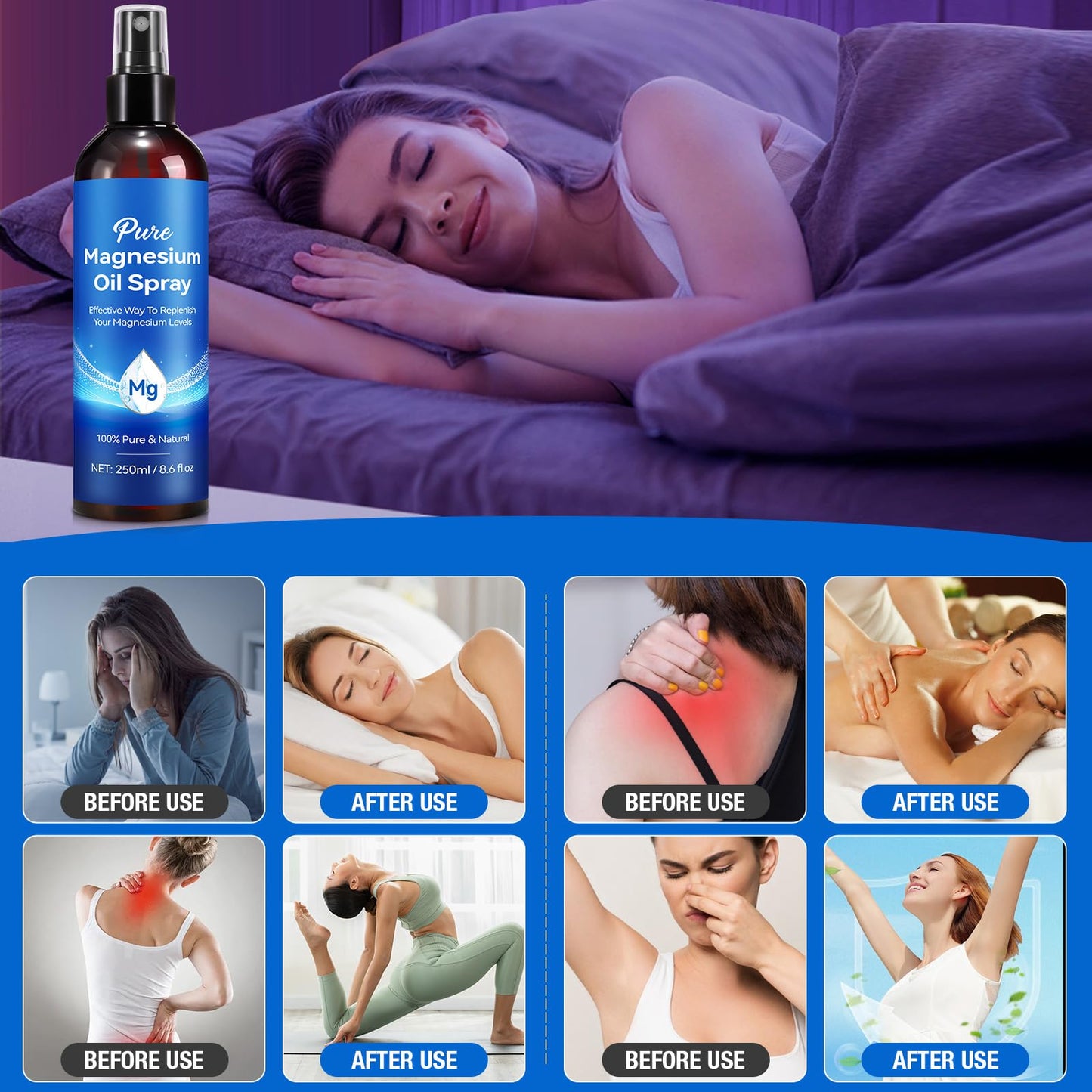 Magnesium Oil Spray 8.6 Fl Oz – Pure Topical Magnesium for Skin, Feet & Body