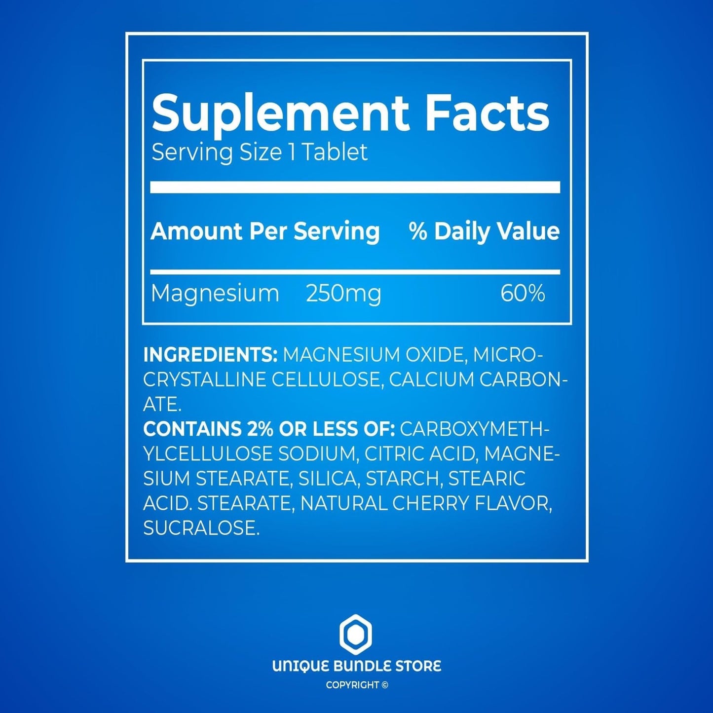 Magnesium Oxide 250 mg – 250 Tablets | Vegetarian, Bone & Muscle Support
