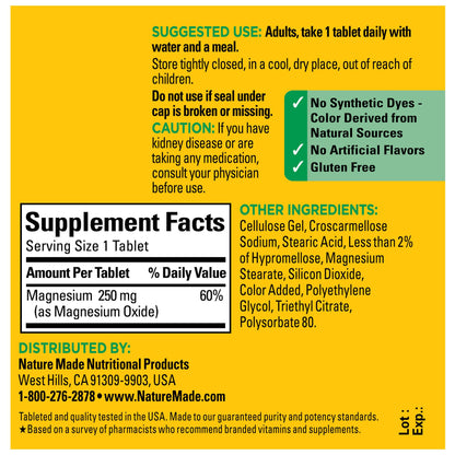 Nature Made Magnesium Oxide 250 mg – 100-Count Magnesium Supplement