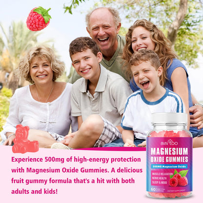 Magnesium Oxide 500mg Gummies – Vegan Sugar-Free Raspberry, 60 Gummies