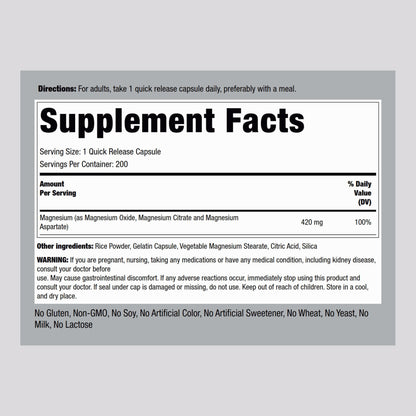 Piping Rock Triple Magnesium Complex 420 mg | 200 Capsules | Pack of 2