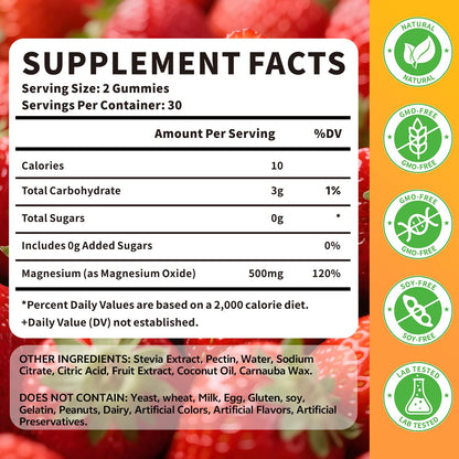 Magnesium Oxide Gummies 500mg – 60 Count | Nerve, Muscle & Immunity Support