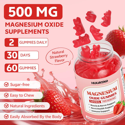 Magnesium Oxide Gummies 500mg – 60 Count | Nerve, Muscle & Immunity Support