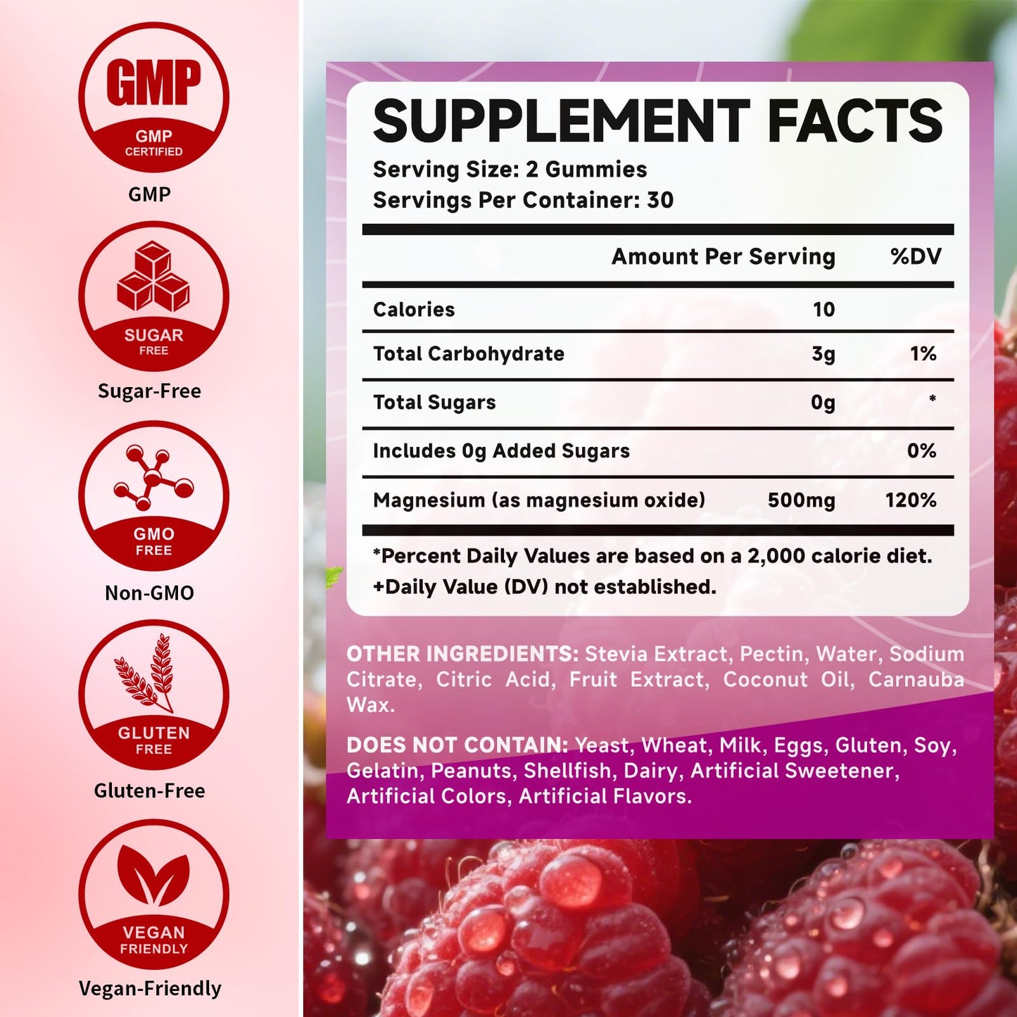 Magnesium Oxide Gummies 500mg - Sugar Free Raspberry Flavor for Adults and Kids | Nerve Support