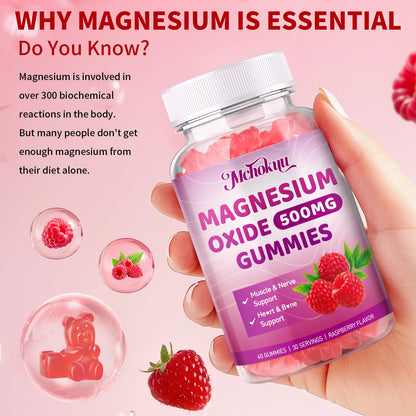Magnesium Oxide Gummies 500mg - Sugar Free Raspberry Flavor for Adults and Kids | Nerve Support