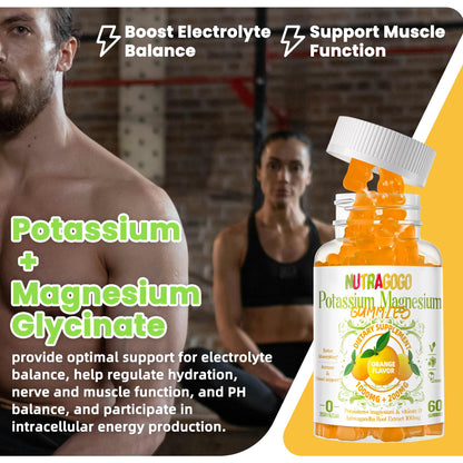 Potassium Magnesium Gummies with Ashwagandha – High Absorption Magnesium Glycinate, B6, D3, Potassium Citrate (Sugar-Free) 60 Gummies