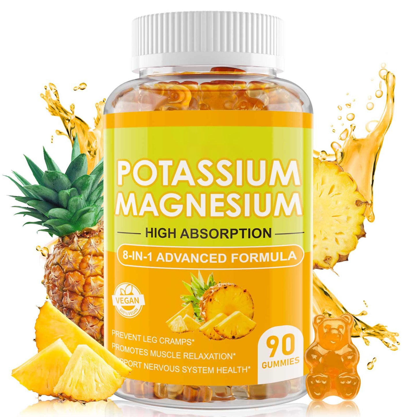 Magnesium Potassium Gummies – Glycinate, D3, B6, Calcium – Sleep Support (90 Count)