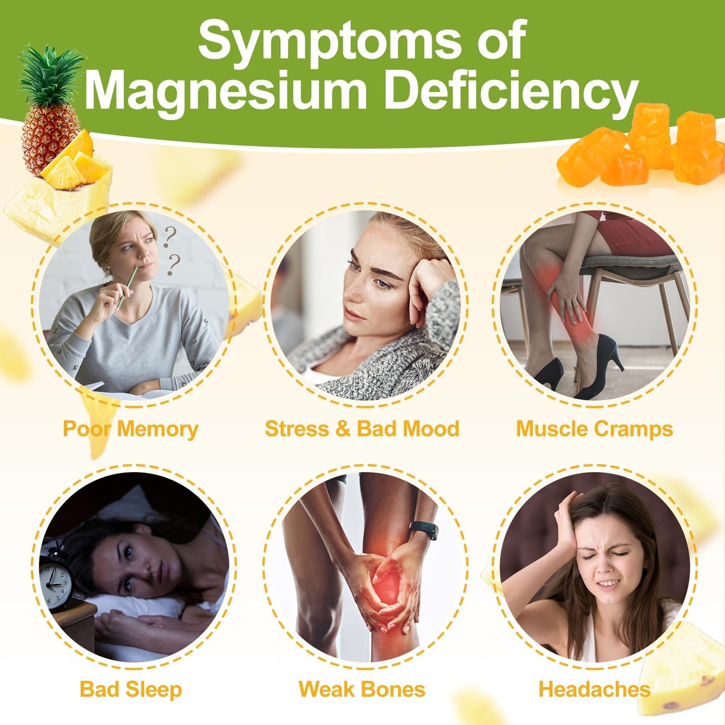 Magnesium Potassium Gummies – Glycinate, D3, B6, Calcium – Sleep Support (90 Count)