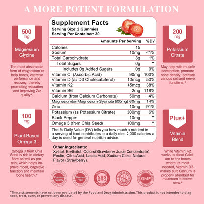 Magnesium Potassium Gummies – New Formula with Chelated Magnesium Glycinate, 200 mg Potassium Citrate, 120 Count