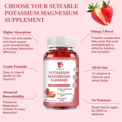 Magnesium Potassium Gummies – New Formula with Chelated Magnesium Glycinate, 200 mg Potassium Citrate, 120 Count