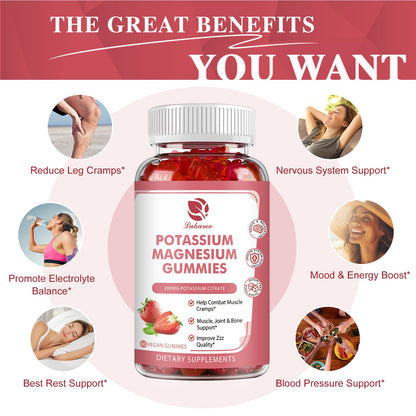 Magnesium Potassium Gummies – New Formula with Chelated Magnesium Glycinate, 200 mg Potassium Citrate, 120 Count