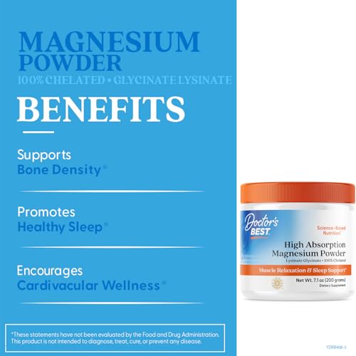 Doctor's Best High Absorption Magnesium Powder – TRACS Chelated, Not Buffered, 200 g