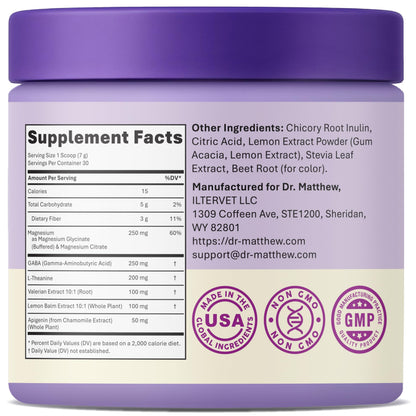 Magnesium Sleep Powder – Melatonin-Free Night Drink | Glycinate + GABA & L-Theanine