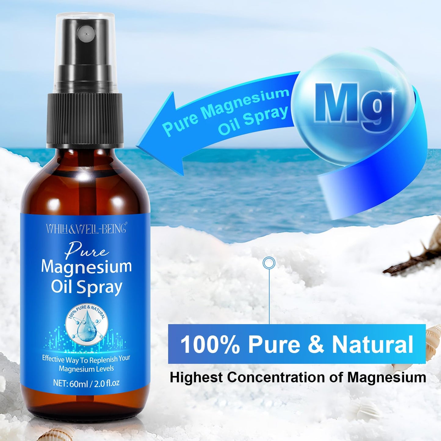 Magnesium Spray – Pure Magnesium Oil for Feet | Glass Bottle, Easy Absorption