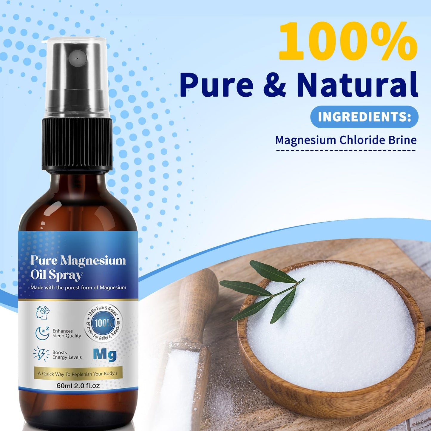 Magnesium Oil Spray for Feet & Sleep – Pure, Organic 60 ml Glass Bottle