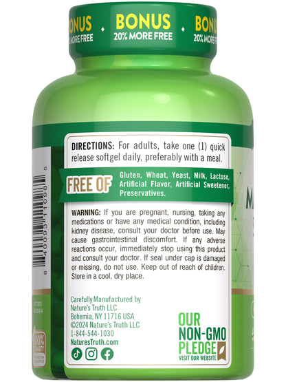 Nature's Truth Magnesium 400mg – 72 Softgels | Extra Strength, Non-GMO, Gluten Free