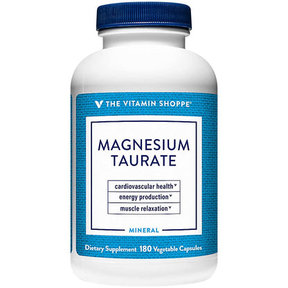 The Vitamin Shoppe Magnesium Taurate 125MG — Energy, Muscle Relaxation & Cardiovascular Health | 180 Veggie Capsules
