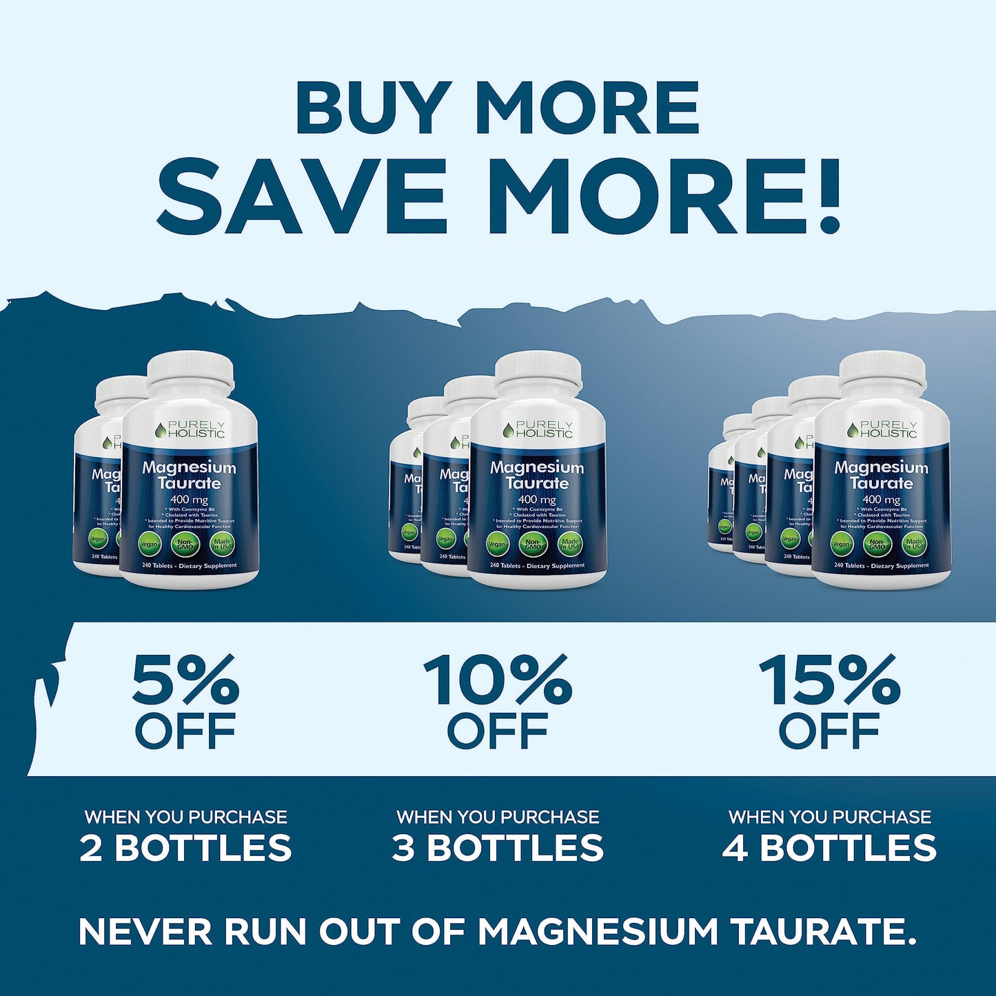 Magnesium Taurate 400mg Tablets – Chelated Mg with Taurine & B6 | 240 Vegan Tablets