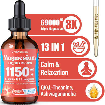 Magnesium Glycinate Liquid, Triple Magnesium Complex Liquid Drop, Magnesium Taurate & Citrate Liquid for Adults Calm Stress Support, Muscle Relaxation, Good Sleep
