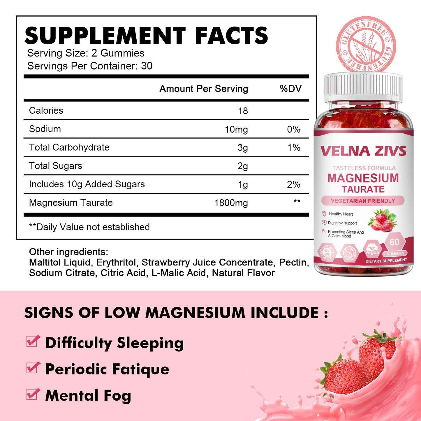 Magnesium Taurate Gummies 1800mg – High-Absorption Magnesium Taurate Supplement (60 Count)