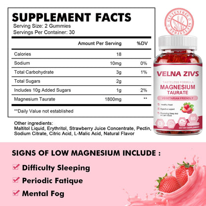 Magnesium Taurate Gummies 1800mg – High-Absorption Magnesium Taurate Supplement (60 Count)