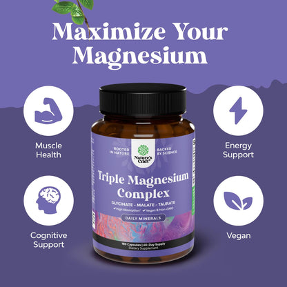 Triple Magnesium Complex | High-Absorption Magnesium Glycinate, Malate & Taurate | 400 mg, 180 Count