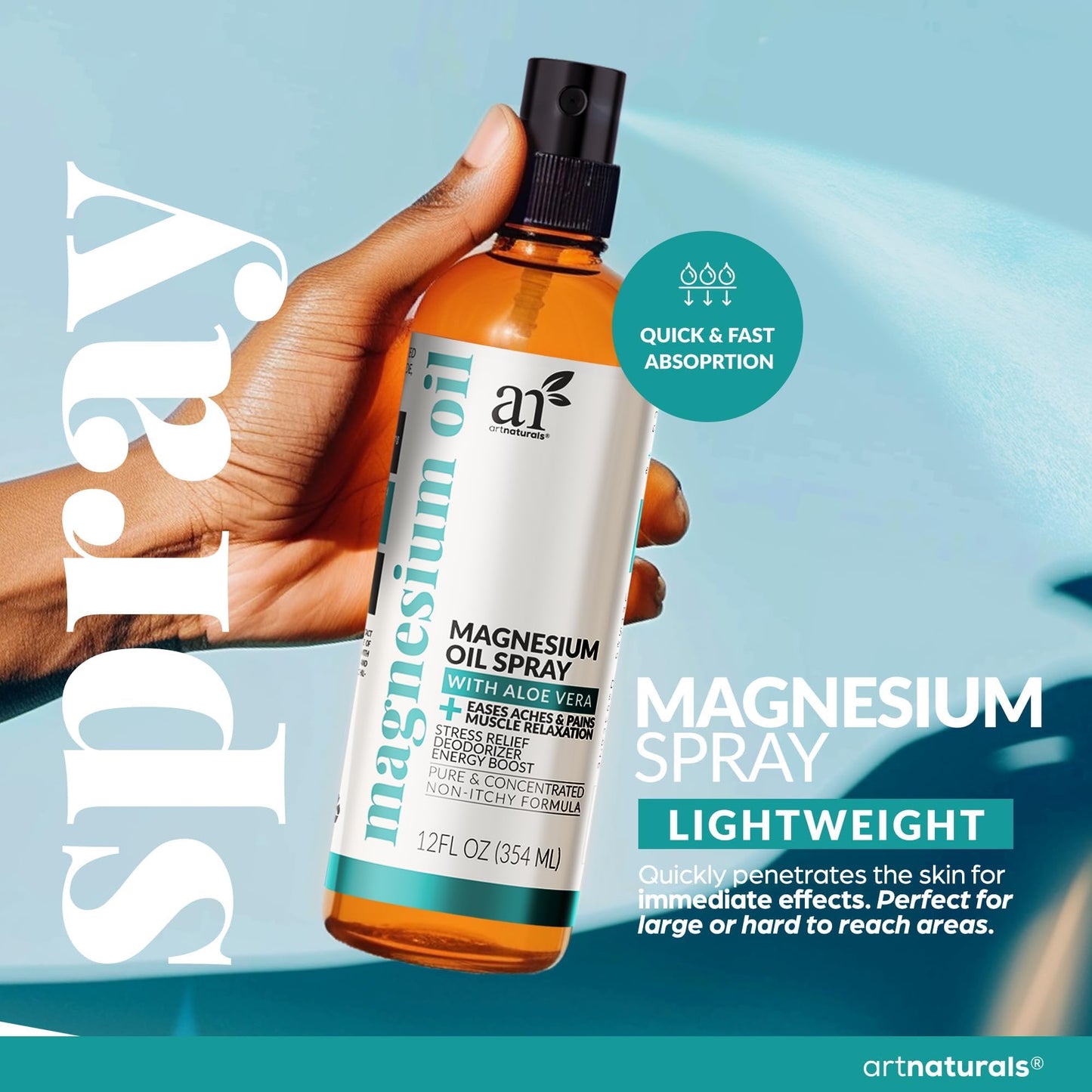ArtNaturals Magnesium Oil Spray 12 oz + 8 oz Lotion – Sleep & Relax Relief