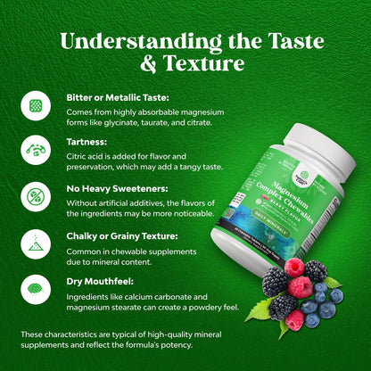 Sugar Free Magnesium Glycinate Chewable – 200mg | Taurate & Citrate Complex + D3 B6 C (30 Day) | Vegetarian