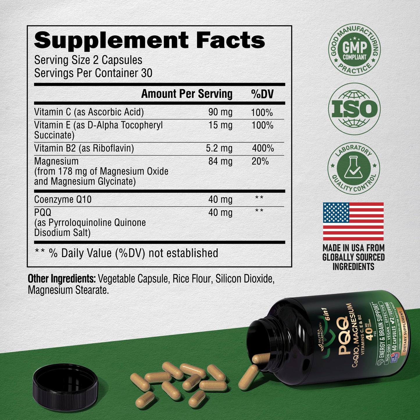PQQ 40 mg with CoQ10 – Mitochondrial Biogenesis & Energy | 60 Capsules | USA Made