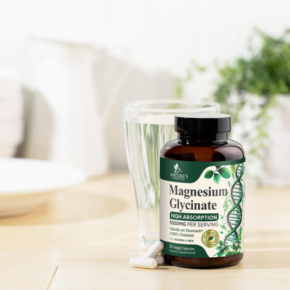 Magnesium Glycinate 1000mg – Chelated Magnesium for Heart, Nerves, Bones & Muscles | 60 Capsules