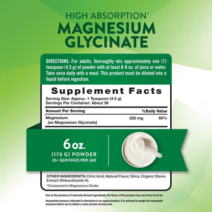Nature's Truth Magnesium Glycinate Powder 6 oz – Lemon Flavor | High Absorption, Vegan, Non-GMO, Gluten Free