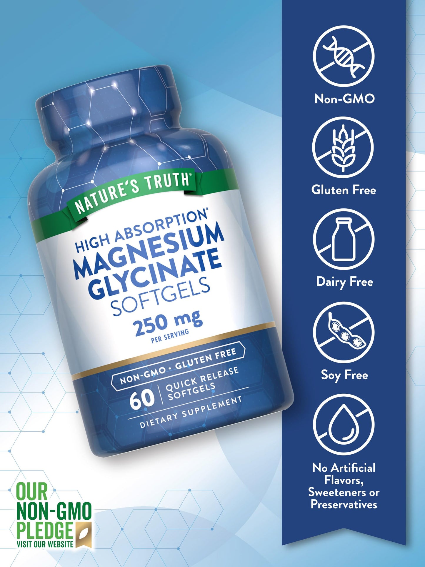 Nature's Truth Magnesium Glycinate Softgels – 250 mg, 60 Pills | High Absorption, Non-GMO, Gluten Free