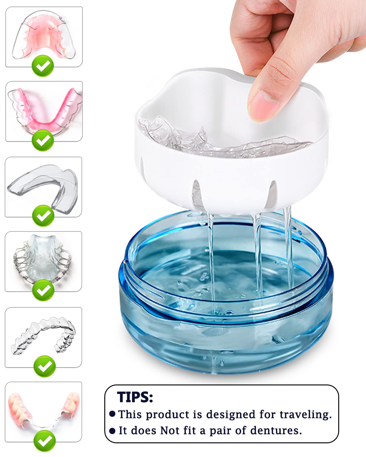 Denture Case - Leak-Proof Travel Box with Magnetic Mirror & Strainer