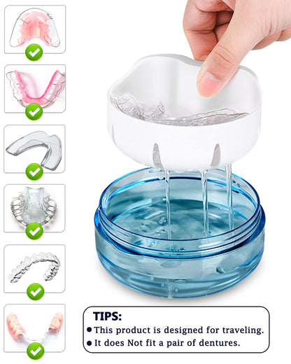 Denture Case - Leak-Proof Travel Box with Magnetic Mirror & Strainer