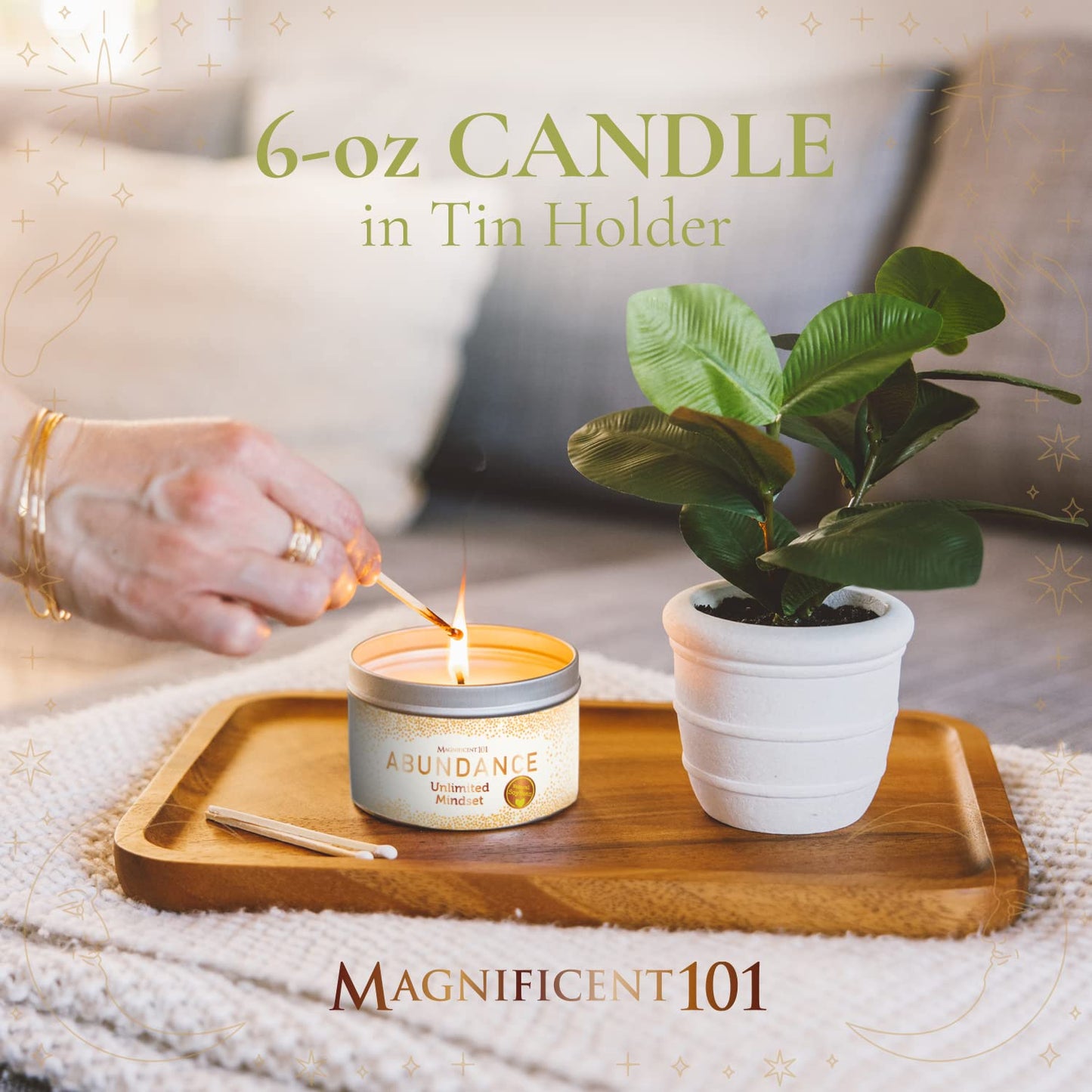 Magnificent 101 Abundance Manifestation Smudge Candle – 6 oz Soy, 35-Hour Burn