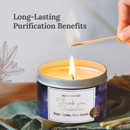 Magnificent 101 Affirmation Candle – Thank You Universe Aromatherapy Smudge, 6oz, 35-Hour Burn