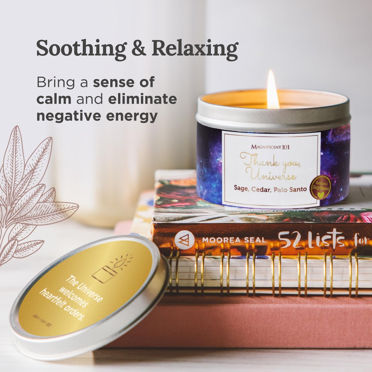 Magnificent 101 Affirmation Candle – Thank You Universe Aromatherapy Smudge, 6oz, 35-Hour Burn