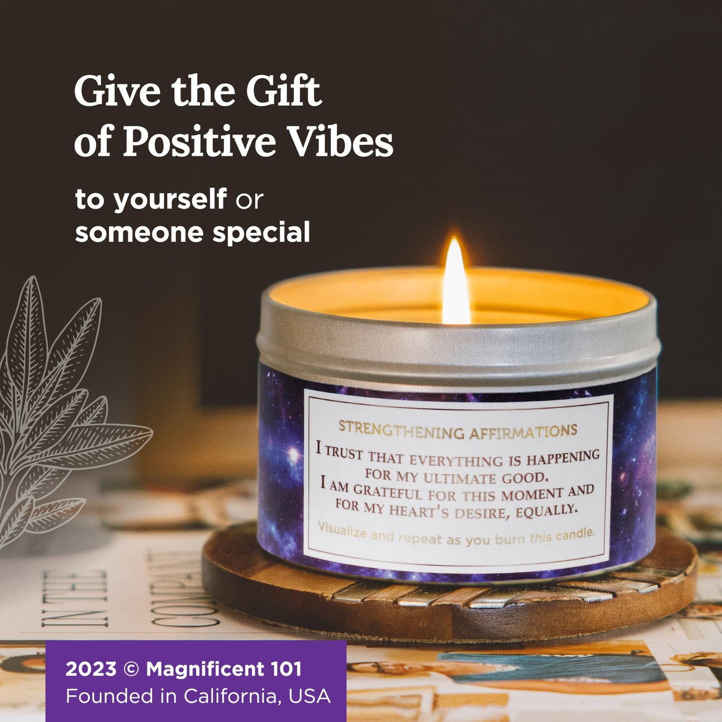 Magnificent 101 Affirmation Candle – Thank You Universe Aromatherapy Smudge, 6oz, 35-Hour Burn