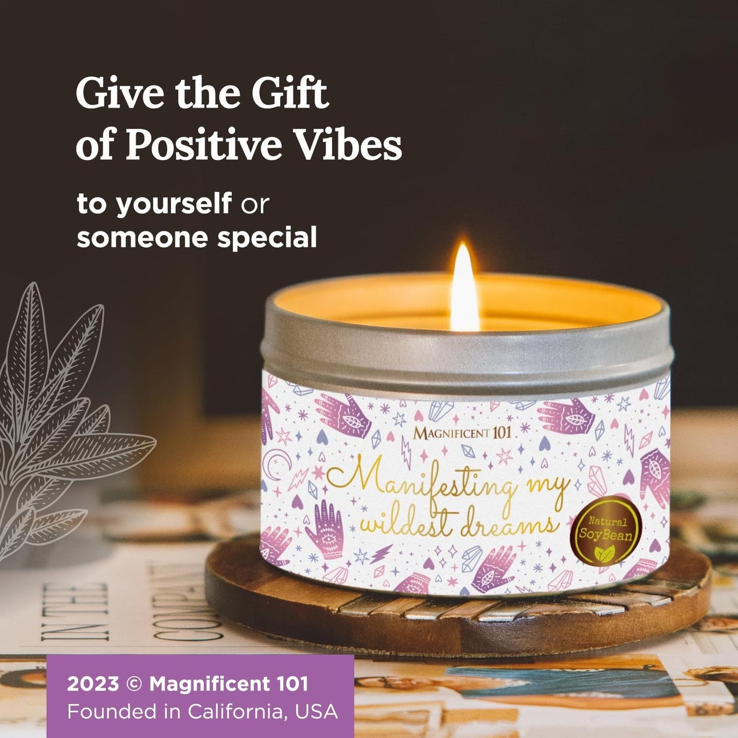 Magnificent 101 Affirmation Massage Candle – 6 oz Soy Candle with Sage & Palo Santo